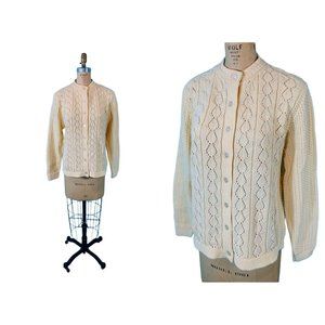 Vintage 90s Cream Cardigan Womens Size Large Haband Knit Sweater